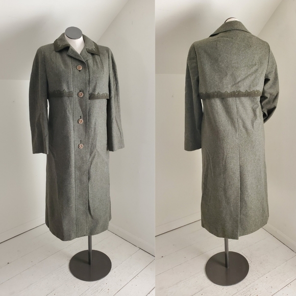Bavarian Loden Forest Fairy Moss Green Wool Trench Coat - Picture 1 of 12